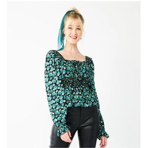 SO juniors squareneck floral peplum blouse
